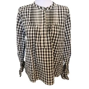 J. Crew Womens Button Down Shirt Long Slv Gingham Checkered Pleated Top Medium‎
